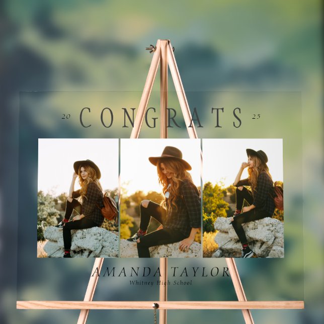 Custom 3 Photo Collage Graduation Congrats Sign  (Neutral)
