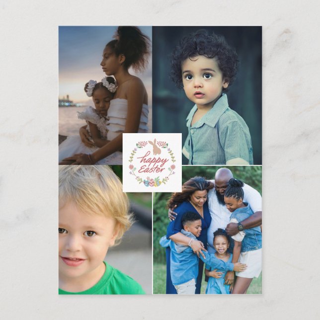 Custom 3 Photo Collage Happy Easter  Holiday Postcard (Front)