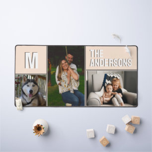 Custom 3 Photo Collage Monogram Pink Desk Mat