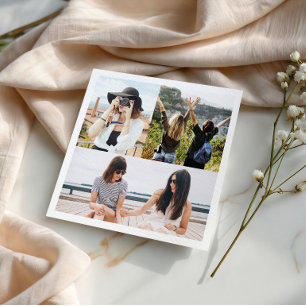 Custom 3 Photo Collage Personalized Paper Napkin
