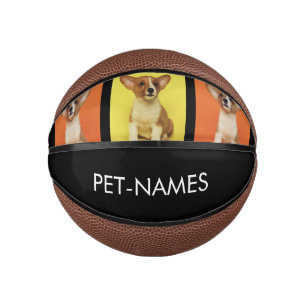 Custom 3 Photo Collage Pet Dog Name & Picture On Mini Basketball