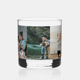 Custom 3 Photo Collage Template Whiskey Glass