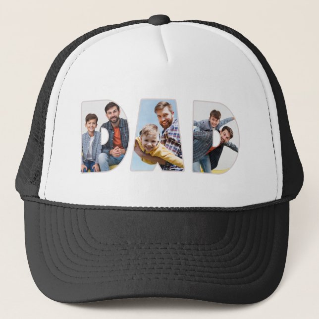 Custom 3 Photo Dad Lettering Personalized Trucker Hat (Front)