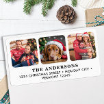 Custom 3 Photo Family Pet Christmas Return Address Label<br><div class="desc">Add a touch of personality and charm to your holiday greetings with our unique Photo Collage Return Address Labels. These delightful labels are designed with a fun, modern twist, perfect for showcasing the warmth of the season. Featuring a simple yet cute design, each label accommodates three of your favourite photos,...</div>