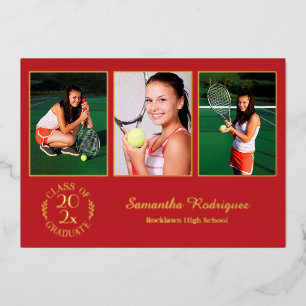 Custom 3 Photo Graduation Party Red and Gold
