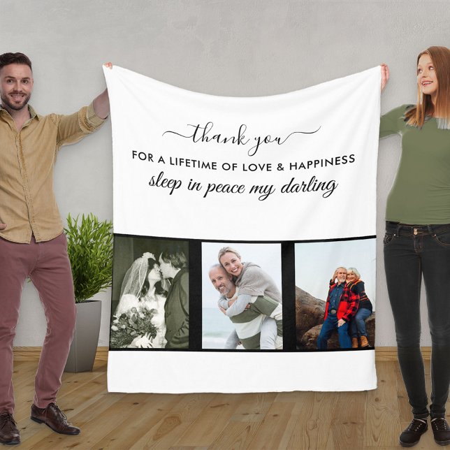 Custom 3 Photo Grid In Loving Memory White Fleece Blanket (Creator Uploaded)