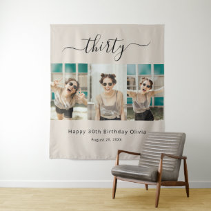 Custom 3 Photo Happy 30th Birthday Tapestry