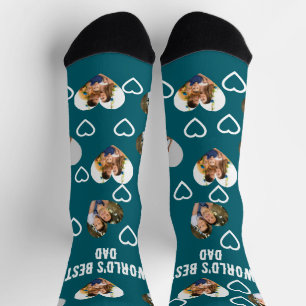Custom 3 Photo Hearts Collage Best Dad Ever Socks