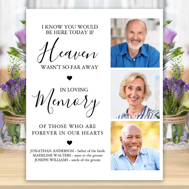 Custom 3 Photo Heaven Remembrance Wedding Memorial Poster (Creator Uploaded)