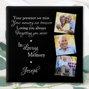 Custom 3 Photo In Loving Memory Funeral Memorial  2 Inch Square Button