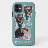 Custom 3 Photo mother's day Turquoise iPhone Case