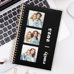 Custom 3-Photo Personalized Black White 2025 Planner<br><div class="desc">Easily customize this modern planner by replacing the three sample images with your favourite square photos. Add your name or monogram initials and the year in chunky white typography on a black background.</div>