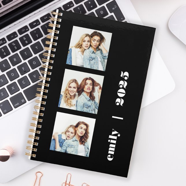 Custom 3-Photo Personalized Black White 2025 Planner (Creator Uploaded)