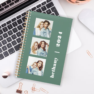 Custom 3-Photo Personalized Eucalyptus Green 2024 Planner