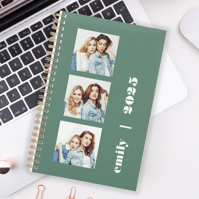 Custom 3-Photo Personalized Eucalyptus Green 2025 Planner (Creator Uploaded)