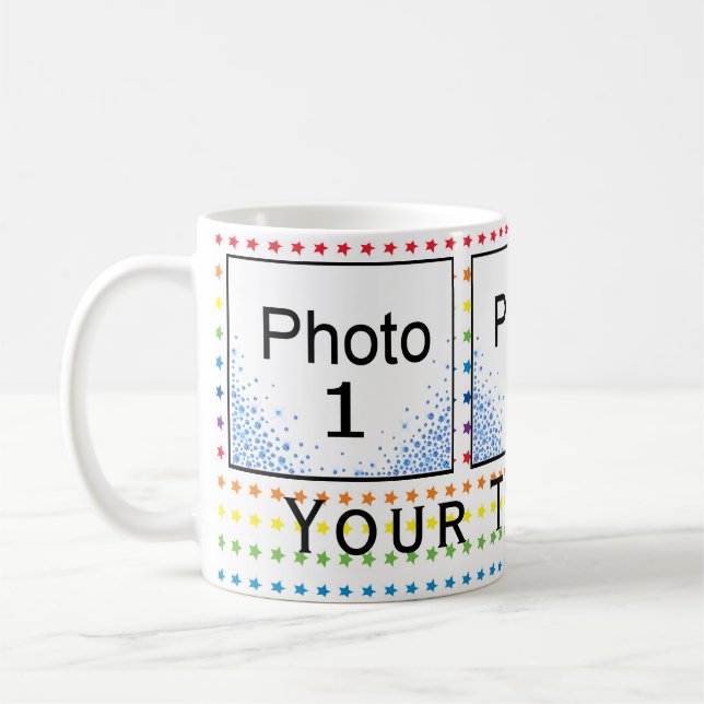 Custom 3 Photo Rainbow Stars & Blue Diamonds Coffe Coffee Mug (Left)