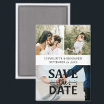 Custom 3 Photo Wedding Save The Date Magnet<br><div class="desc">Introducing the Custom 3 Photo Wedding Save The Date Magnet, an elegant and personal way to announce your upcoming wedding. Designed to capture the essence of your love story, this magnet features three customizable engagement photo templates, a "Save the Date" title in beautiful typography, and an information section where you...</div>