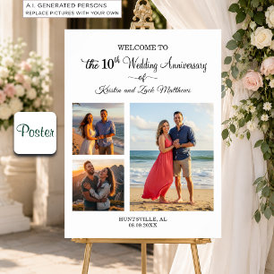 Custom 3 Photos 10th Wedding Anniversary Welcome Poster