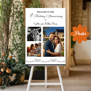 Custom 3 Photos 1st Wedding Anniversary Welcome Poster