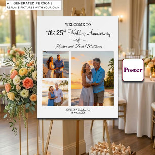 Custom 3 Photos 25th Wedding Anniversary Welcome Poster
