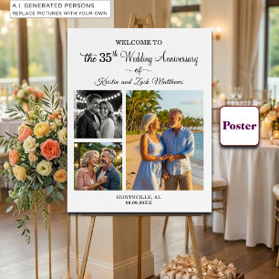 Custom 3 Photos 35th Wedding Anniversary Welcome Poster
