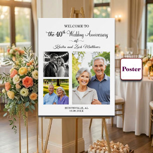 Custom 3 Photos 40th Wedding Anniversary Welcome Poster