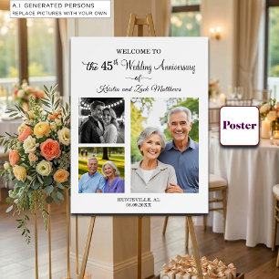 Custom 3 Photos 45th Wedding Anniversary Welcome Poster