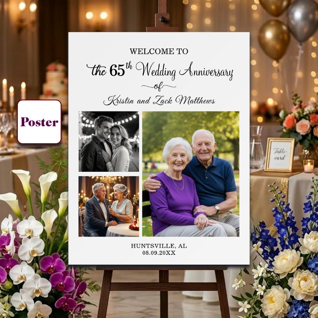 Custom 3 Photos 65th Wedding Anniversary Welcome Poster (Creator Uploaded)