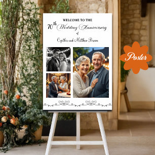 Custom 3 Photos 70th Wedding Anniversary Welcome Poster