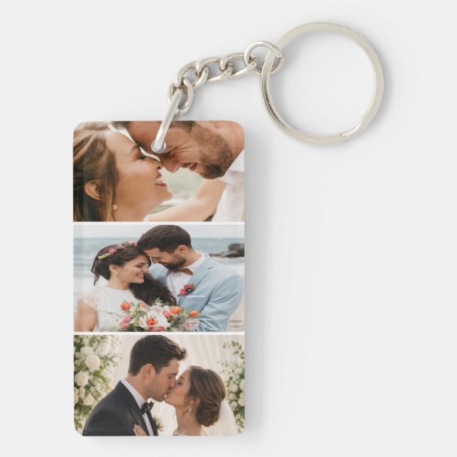 Custom 3 Photos Collage Keepsake Keychain (Back)