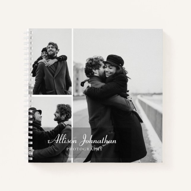 custom 3 photos modern script photography notebook (Front)