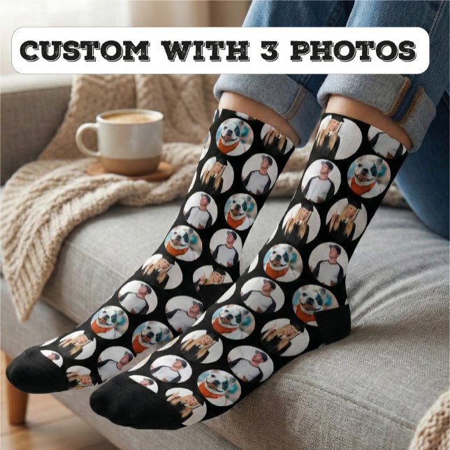 Custom 3 Photos Pattern Black Socks (Creator Uploaded)