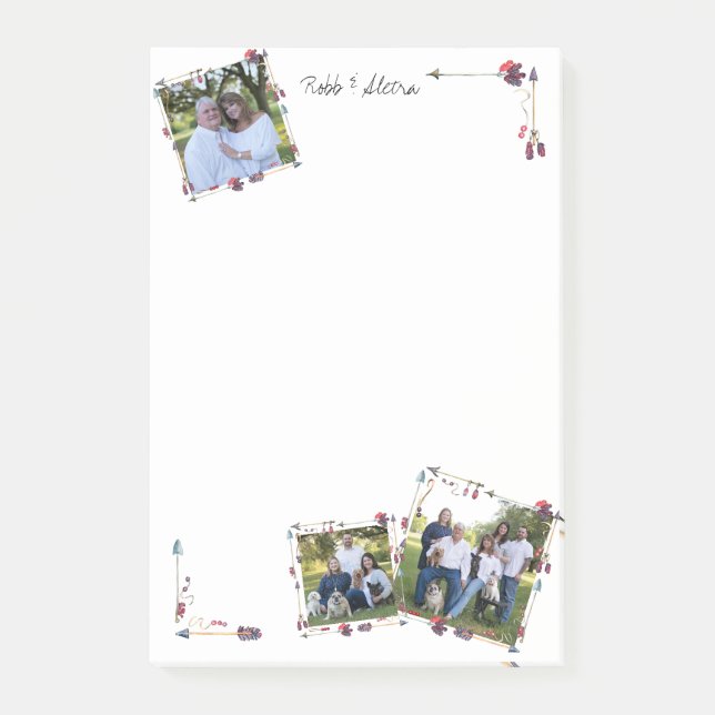 Custom 3 Photos Tribal Arrows Feathers Trendy Post-it Notes (Front)