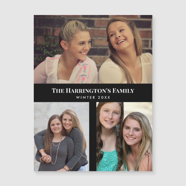 Custom 3 Sections Family Photo Collage Black Frame (Front)