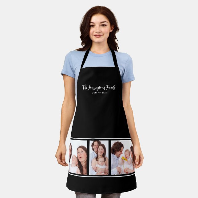Custom 3 Sections Family Photo Collage Black Frame Apron (Worn)