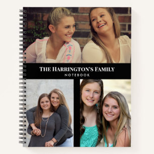 Custom 3 Sections Family Photo Collage Black Frame Notebook