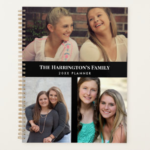 Custom 3 Sections Family Photo Collage Black Frame Planner