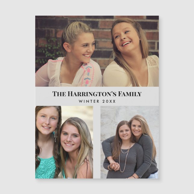 Custom 3 Sections Family Photos Collage Grey Frame (Front)