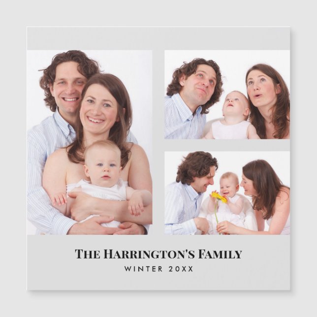 Custom 3 Sections Family Photos Collage Grey Frame (Front)
