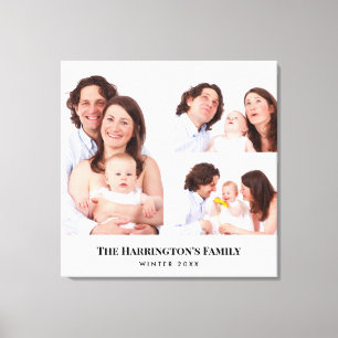 Custom 3 Sections Family Photos Collage Grey Frame Canvas Print