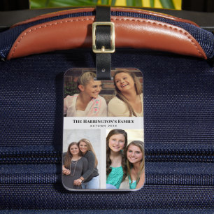 Custom 3 Sections Family Photos Collage Grey Frame Luggage Tag