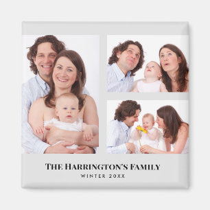 Custom 3 Sections Family Photos Collage Grey Frame Magnet