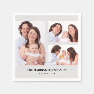 Custom 3 Sections Family Photos Collage Grey Frame Napkin