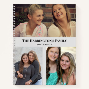 Custom 3 Sections Family Photos Collage Grey Frame Notebook