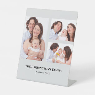 Custom 3 Sections Family Photos Collage Grey Frame Pedestal Sign