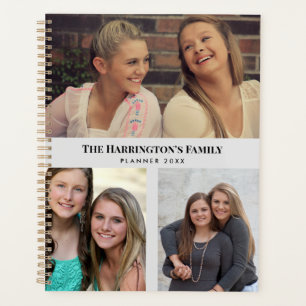 Custom 3 Sections Family Photos Collage Grey Frame Planner