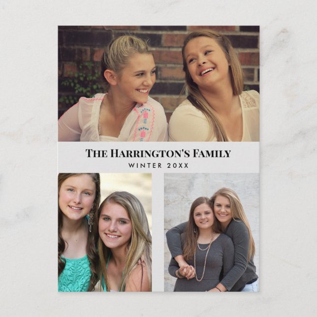 Custom 3 Sections Family Photos Collage Grey Frame Postcard (Front)