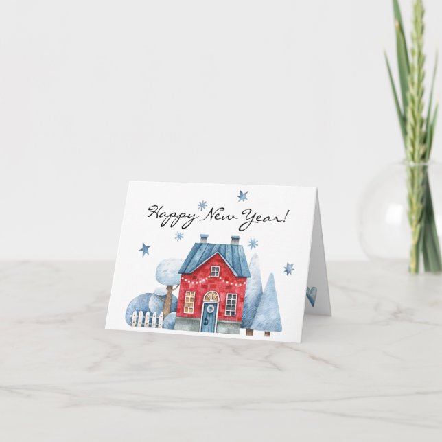 Custom-3 sides Whimsical New Year  Holiday Card (Front)