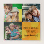 Custom 3 Square Photo Collage No Place Like Home Jigsaw Puzzle<br><div class="desc">Personalized jigsaw puzzle with 3 of your favourite photos and option to edit the text. The lettering reads "There's no place like home (except Grandma's)" and you can edit this to read Nana or Mimi for example. The photo template is also set up ready for you to add 3 photos...</div>