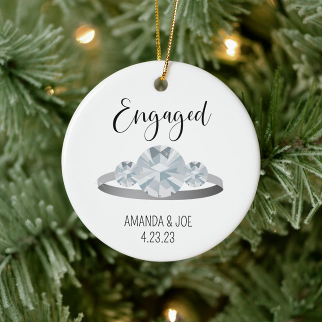 Custom 3 Stone Diamond Engagment Ring Illustration Ceramic Ornament (Tree)